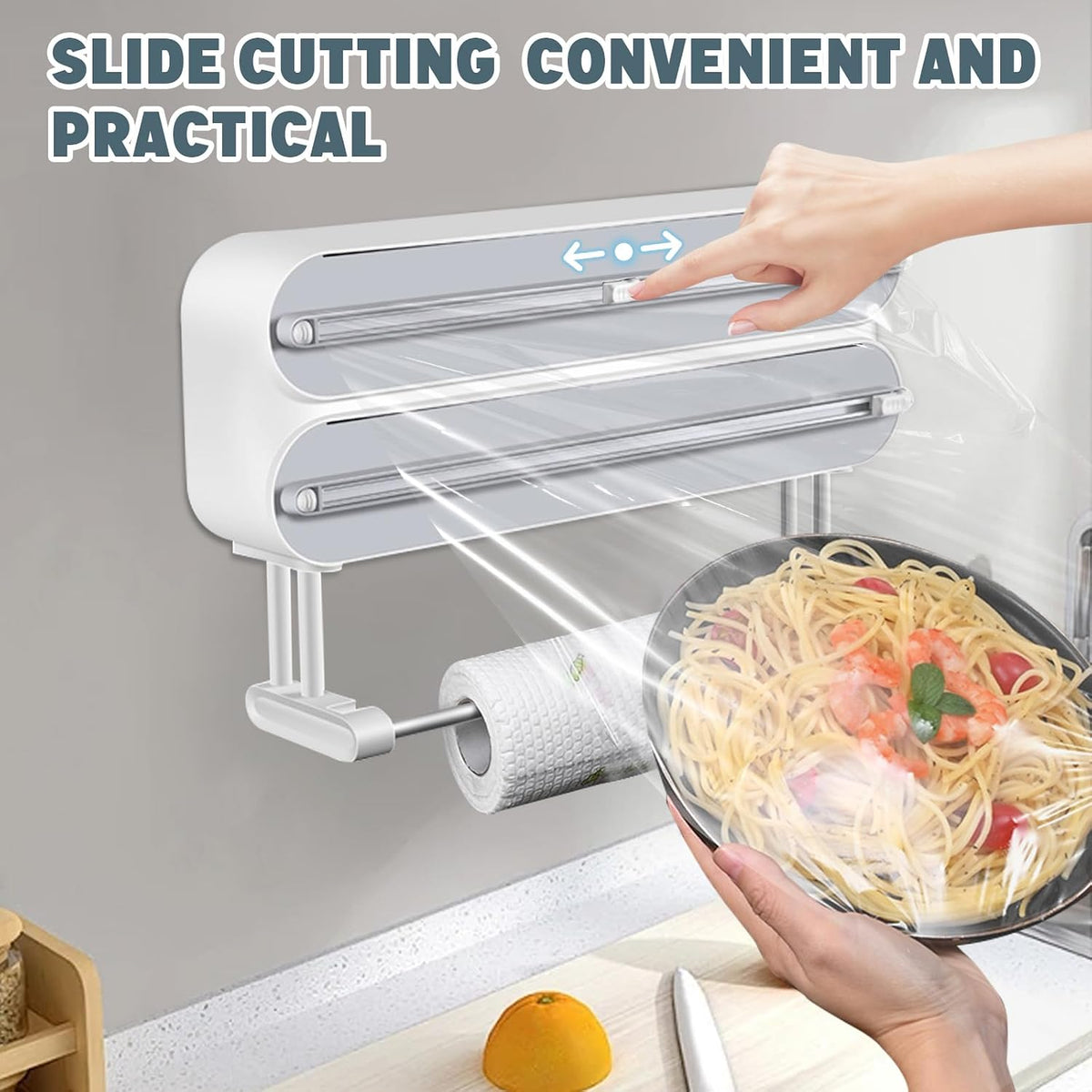 3 in 1 Plastic Wrap Dispenser with Cutter Magnetic Aluminum Foil