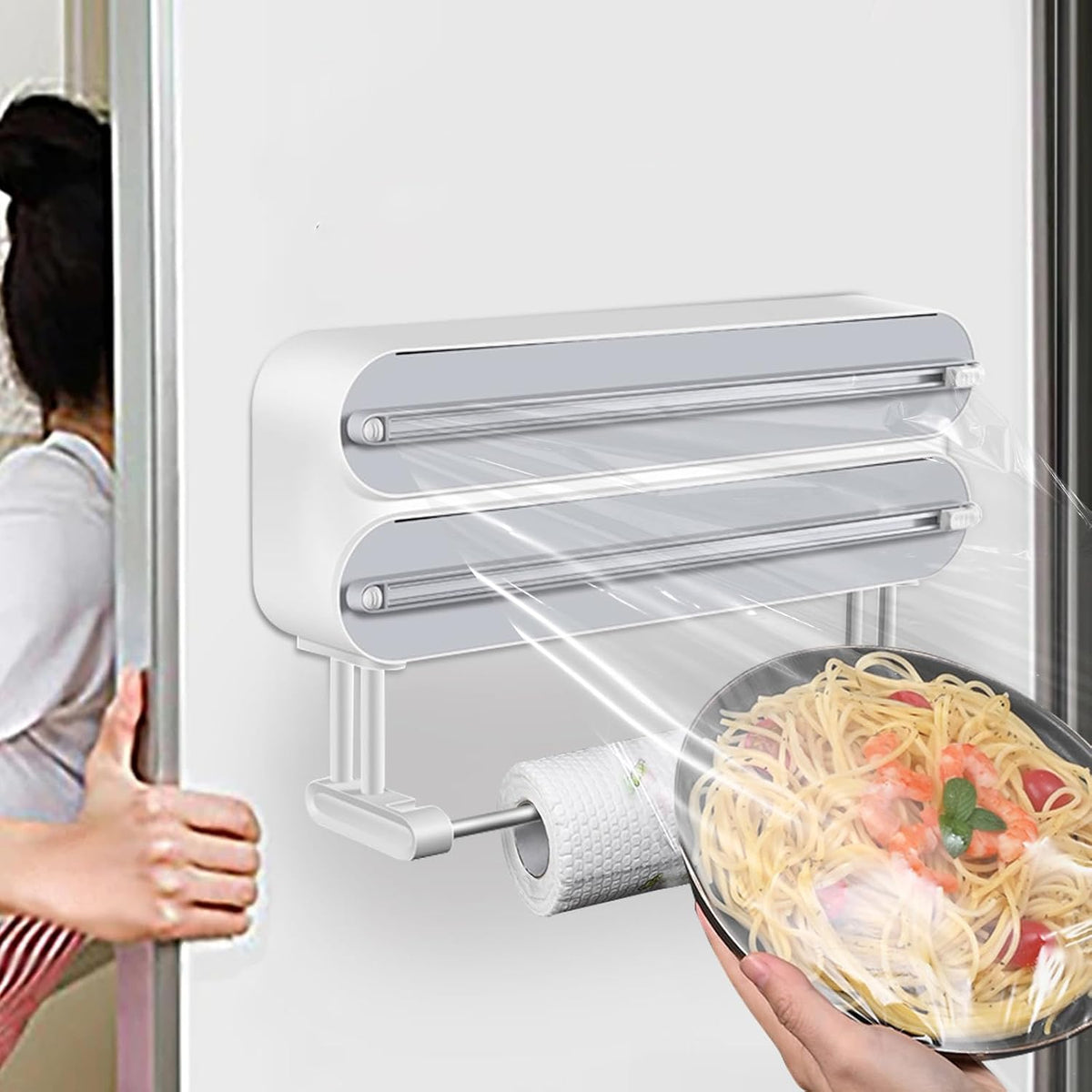 3 in 1 Plastic Wrap Dispenser with Cutter Magnetic Aluminum Foil