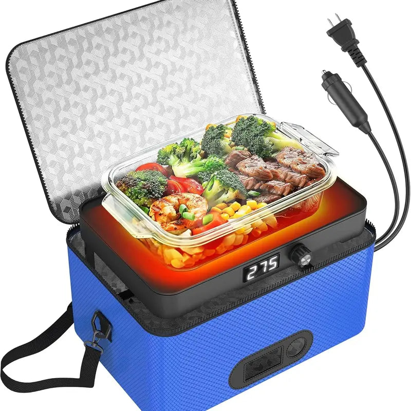 Rottogoon Multifunction Compact Portable Oven - 12V-24V Car/Truck Food Warmer, 110V-240V Electric Heated Lunch Box with Digital Display, Fits 10.11" L Box, Cooks Steak & Rice, 40-60 Min Reheat, 1-1.5 Hours Cook Time, Adult Travel Meal Solution (Road Trip)