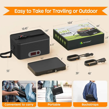 Rottogoon Multifunction Compact Portable Oven - 12V-24V Car/Truck Food Warmer, 110V-240V Electric Heated Lunch Box with Digital Display, Fits 10.11" L Box, Cooks Steak & Rice, 40-60 Min Reheat, 1-1.5 Hours Cook Time, Adult Travel Meal Solution (Road Trip)