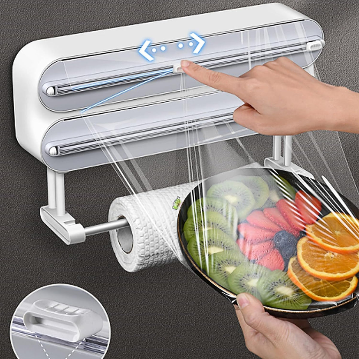 3 in 1 Plastic Wrap Dispenser with Cutter Magnetic Aluminum Foil