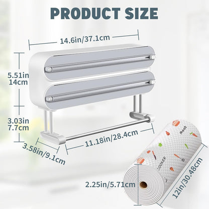 3 in 1 Plastic Wrap Dispenser with Cutter Magnetic Aluminum Foil