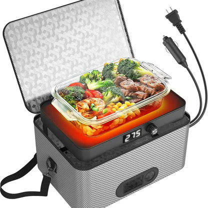 Rottogoon Multifunction Compact Portable Oven - 12V-24V Car/Truck Food Warmer, 110V-240V Electric Heated Lunch Box with Digital Display, Fits 10.11" L Box, Cooks Steak & Rice, 40-60 Min Reheat, 1-1.5 Hours Cook Time, Adult Travel Meal Solution (Road Trip)