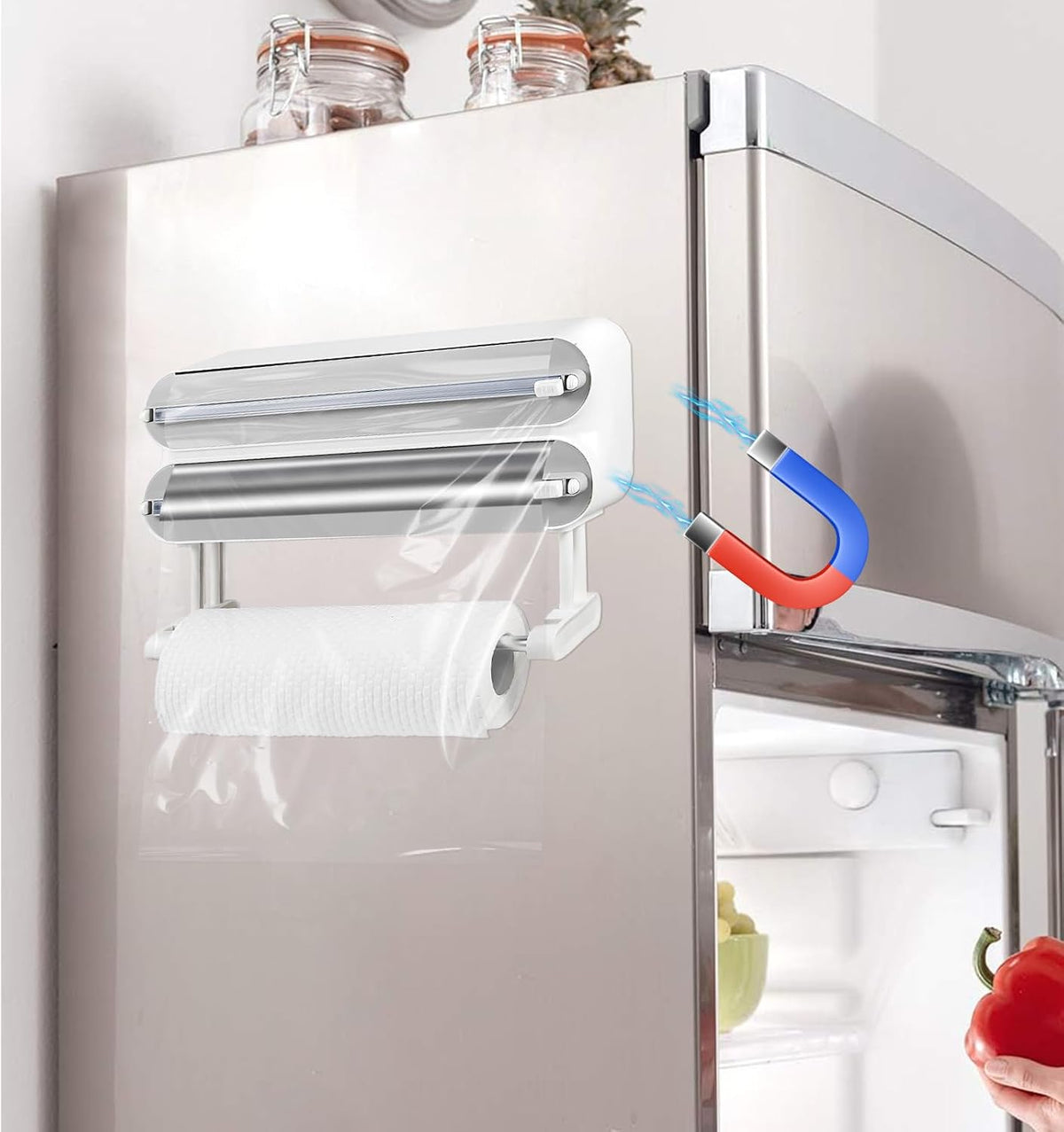 3 in 1 Plastic Wrap Dispenser with Cutter Magnetic Aluminum Foil