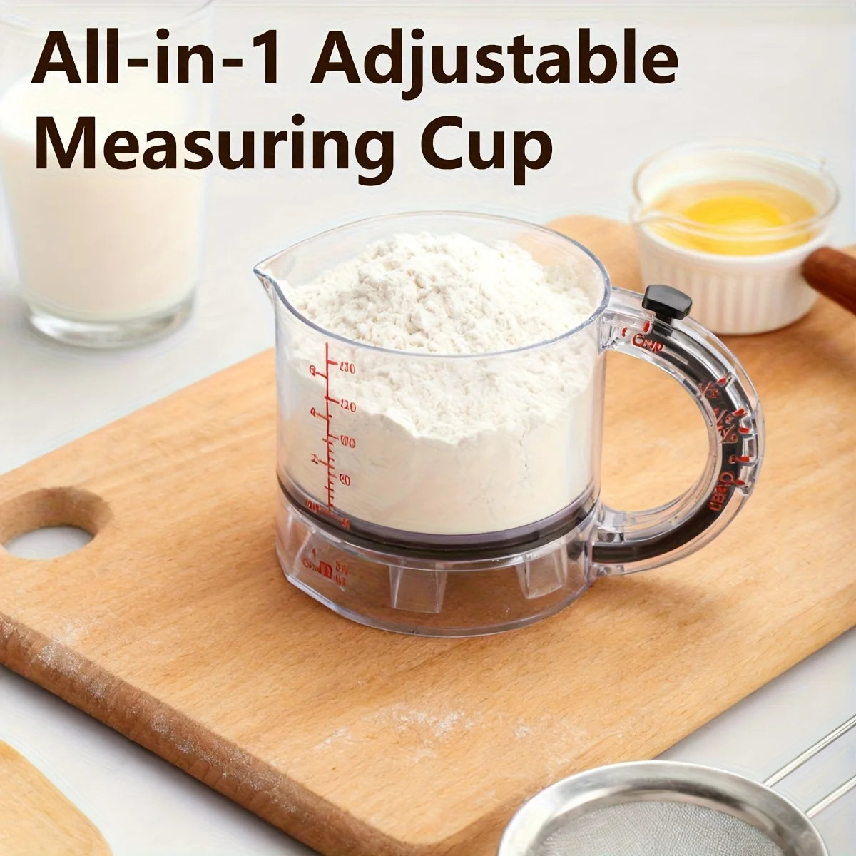 4-IN-1 Measuring Cup Adjustable Multifunctional Measuring Cup with Scraper-Style Seal Base Kitchen Cube Cups Tools for Cooking